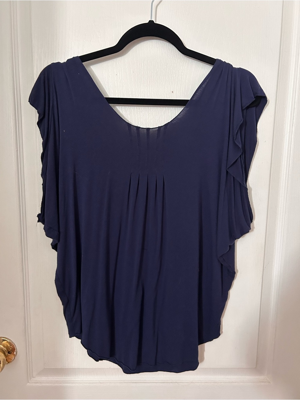 Navy Flutter Sleeve Women's Top